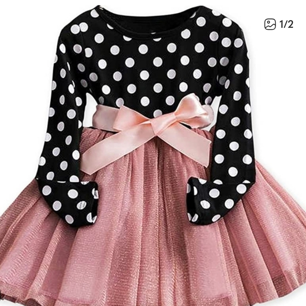 Polka Dot Dress with Pink Tulle Skirt